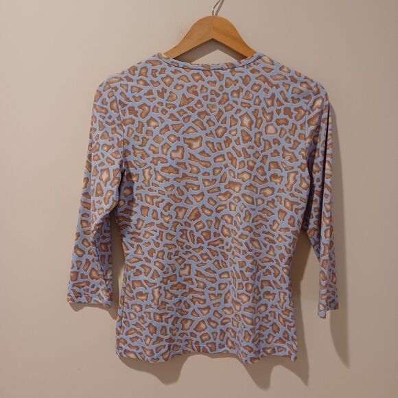 J McLaughlin Signature Catalina Cloth Blue Animal Print Top Size M Preppy - Picture 4 of 6